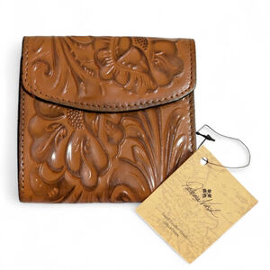 Patricia Nash Reiti Hand Tooled Leather Bi-Fold RFID Blocking Wallet Cognac NWT